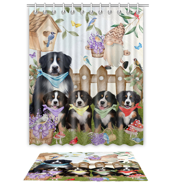 Bernese Mountain Shower Curtain with Bath Mat Combo: Curtains with hooks and Rug Set Bathroom Decor, Custom, Explore a Variety of Designs, Personalized, Pet Gift for Dog Lovers