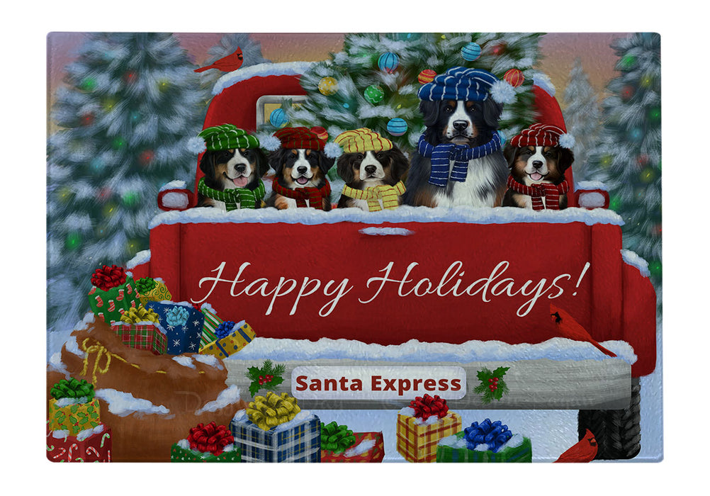 Christmas Red Truck Travlin Home for the Holidays Bernese Mountain Dogs Cutting Board - For Kitchen - Scratch & Stain Resistant - Designed To Stay In Place - Easy To Clean By Hand - Perfect for Chopping Meats, Vegetables