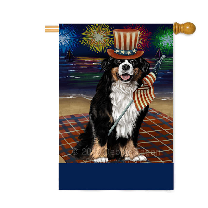 Personalized 4th of July Firework Bernese Mountain Dog Custom House Flag FLG-DOTD-A57839