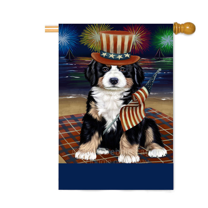 Personalized 4th of July Firework Bernese Mountain Dog Custom House Flag FLG-DOTD-A57841