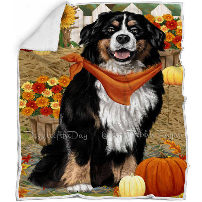 Fall Autumn Greeting Bernese Mountain Dog with Pumpkins Blanket BLNKT72246
