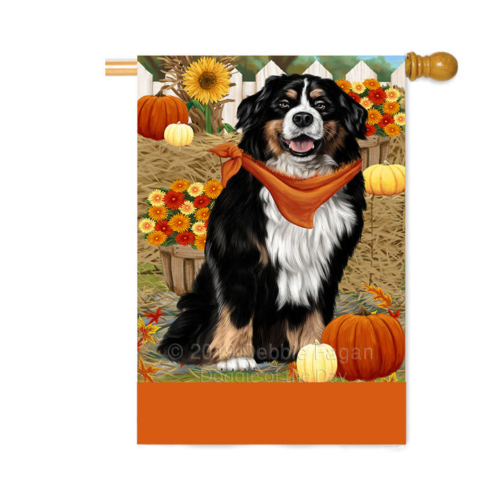 Personalized Fall Autumn Greeting Bernese Mountain Dog with Pumpkins Custom House Flag FLG-DOTD-A61863