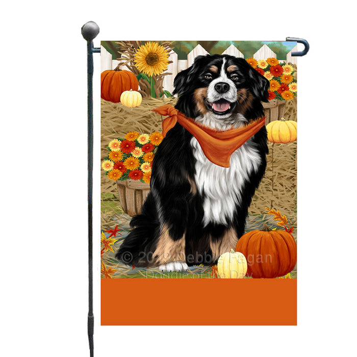 Personalized Fall Autumn Greeting Bernese Mountain Dog with Pumpkins Custom Garden Flags GFLG-DOTD-A61807