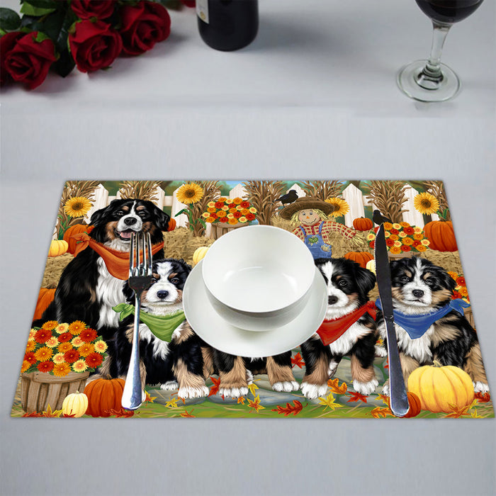 Fall Festive Harvest Time Gathering Bernese Mountain Dogs Placemat