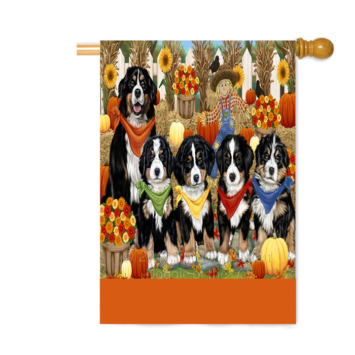 Personalized Fall Festive Gathering Bernese Mountain Dogs with Pumpkins Custom House Flag FLG-DOTD-A61864