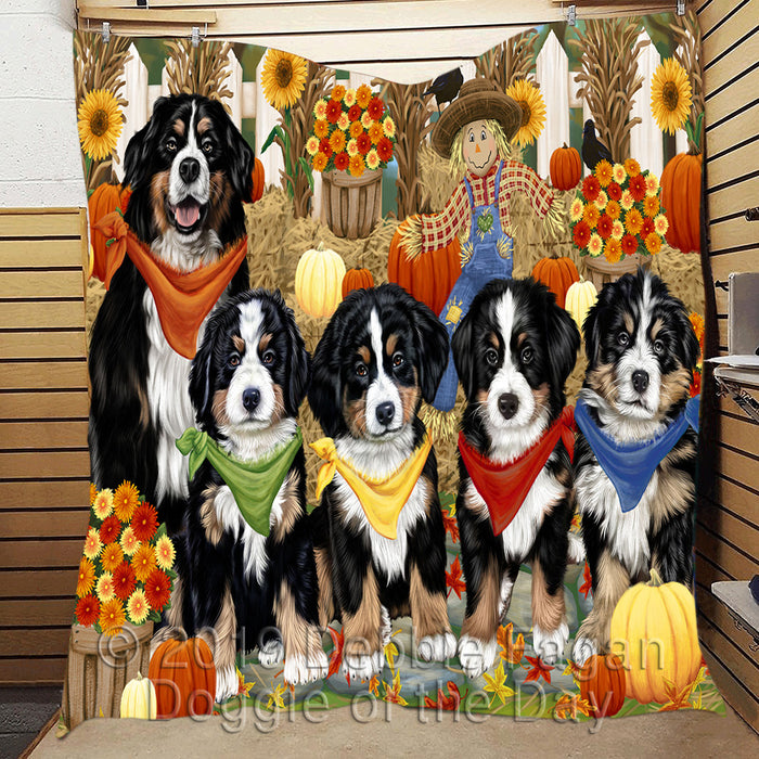 Fall Festive Harvest Time Gathering Bernese Mountain Dogs Quilt