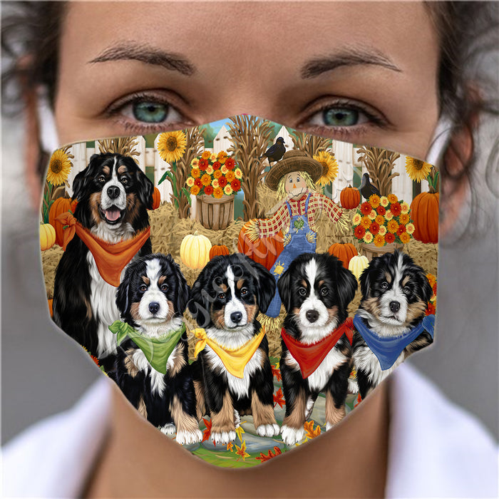 Fall Festive Harvest Time Gathering  Bernese Mountain Dogs Face Mask FM48510