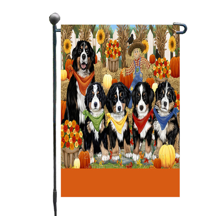 Personalized Fall Festive Gathering Bernese Mountain Dogs with Pumpkins Custom Garden Flags GFLG-DOTD-A61808