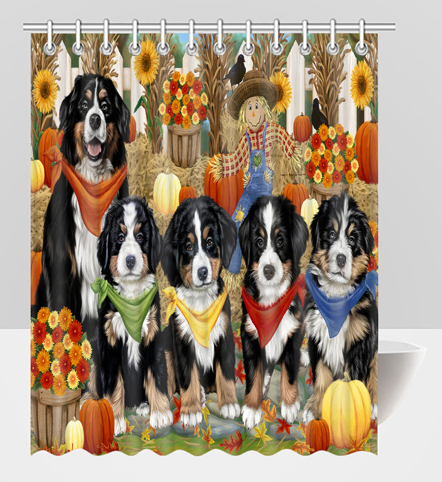 Fall Festive Harvest Time Gathering Bernese Mountain Dogs Shower Curtain