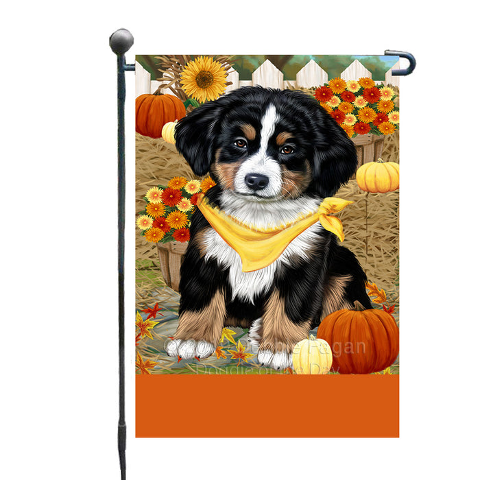 Personalized Fall Autumn Greeting Bernese Mountain Dog with Pumpkins Custom Garden Flags GFLG-DOTD-A61809