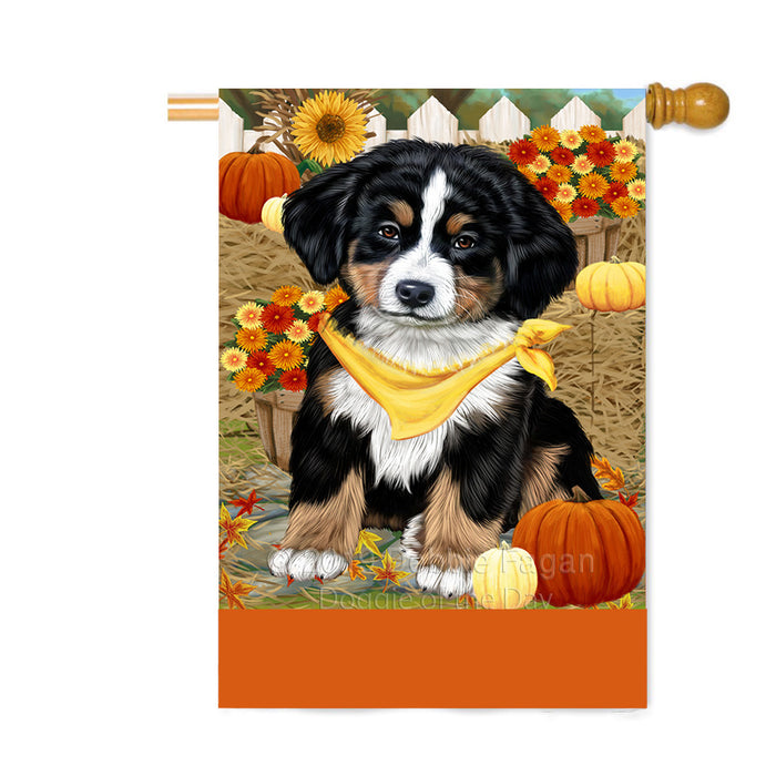 Personalized Fall Autumn Greeting Bernese Mountain Dog with Pumpkins Custom House Flag FLG-DOTD-A61865