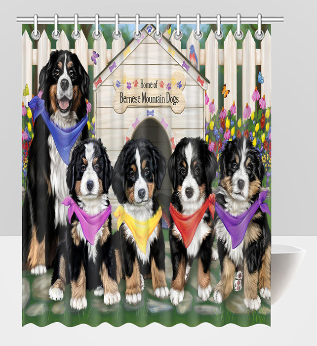 Spring Dog House Bernese Mountain Dogs Shower Curtain