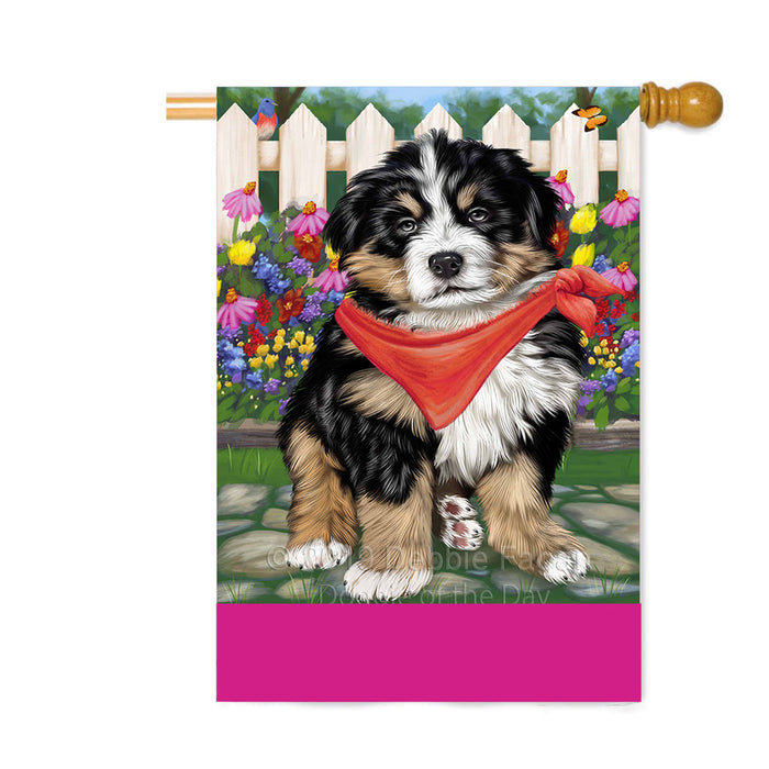 Personalized Spring Floral Bernese Mountain Dog Custom House Flag FLG-DOTD-A62806