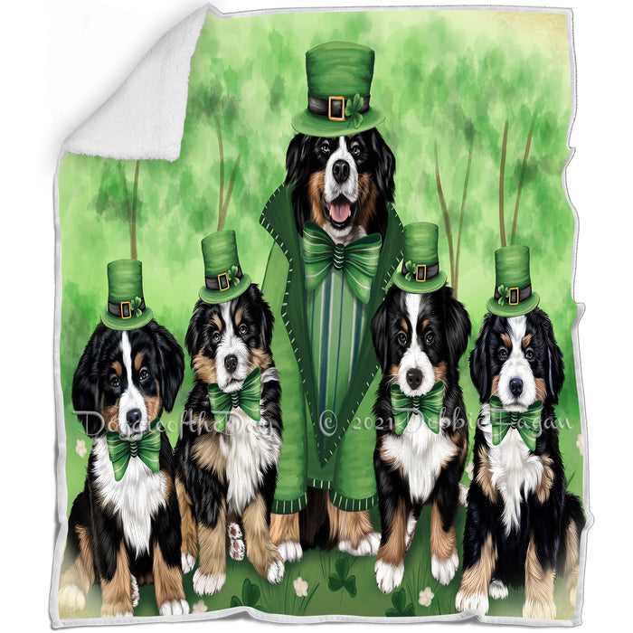 St. Patricks Day Irish Family Portrait Bernese Mountain Dogs Blanket BLNKT58386