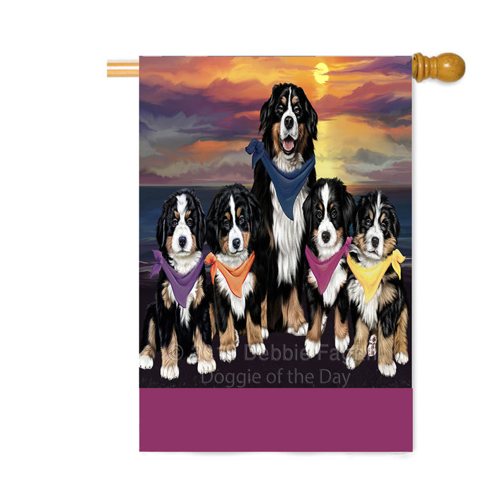 Personalized Family Sunset Portrait Bernese Mountain Dogs Custom House Flag FLG-DOTD-A60631