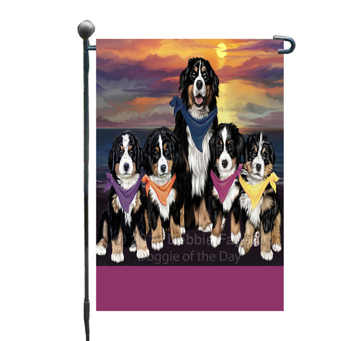 Personalized Family Sunset Portrait Bernese Mountain Dogs Custom Garden Flags GFLG-DOTD-A60575