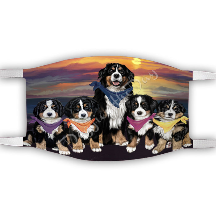 Family Sunset Bernese Mountain Dogs Face Mask FM49176