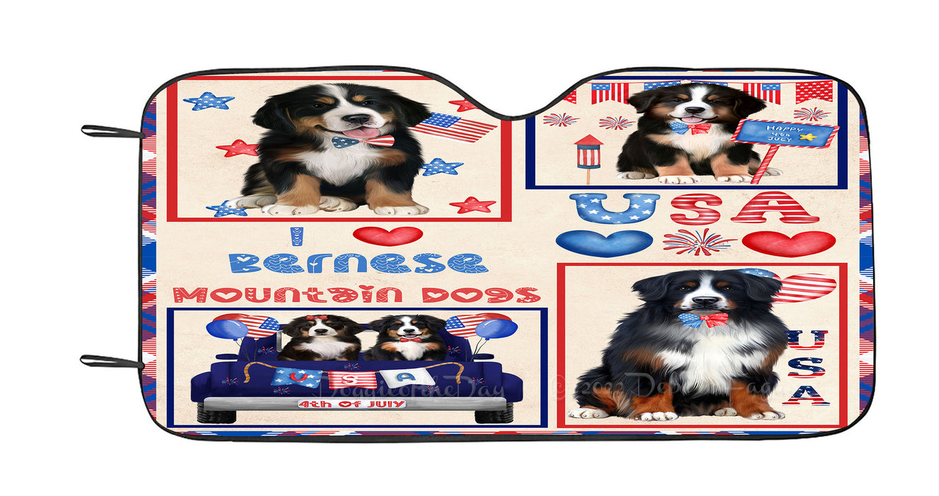4th of July Independence Day I Love USA Bernese Mountain Dogs Car Sun Shade Cover Curtain