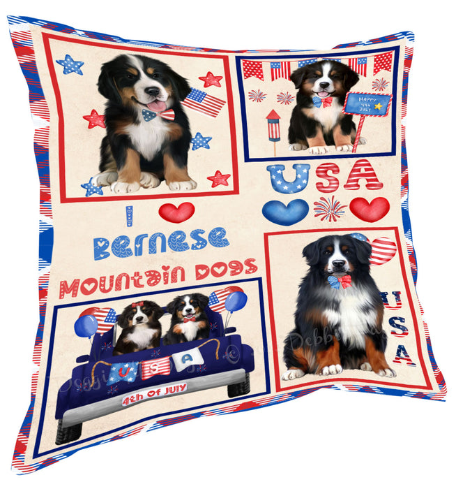 4th of July Independence Day I Love USA Bernese Mountain Dogs Pillow with Top Quality High-Resolution Images - Ultra Soft Pet Pillows for Sleeping - Reversible & Comfort - Ideal Gift for Dog Lover - Cushion for Sofa Couch Bed - 100% Polyester