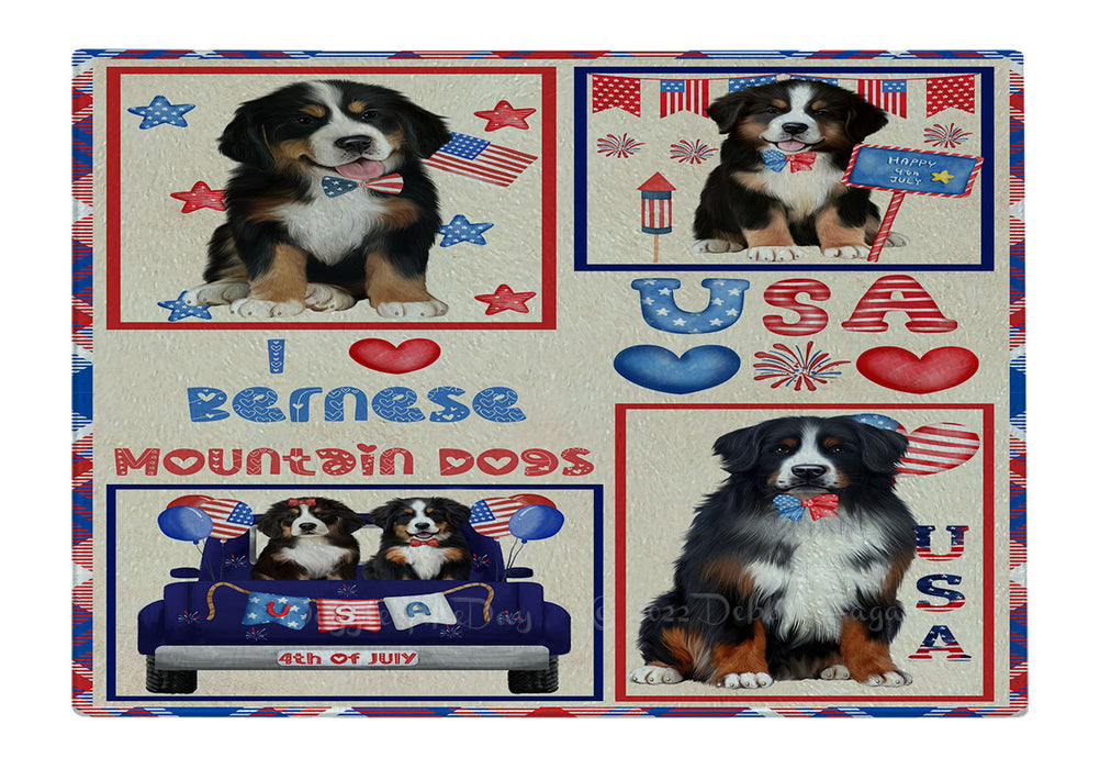 4th of July Independence Day I Love USA Bernese Mountain Dogs Cutting Board - For Kitchen - Scratch & Stain Resistant - Designed To Stay In Place - Easy To Clean By Hand - Perfect for Chopping Meats, Vegetables