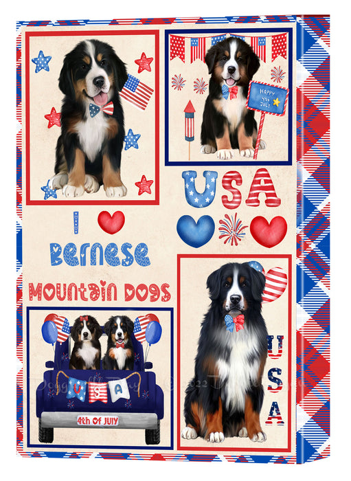 4th of July Independence Day I Love USA Bernese Mountain Dogs Canvas Wall Art - Premium Quality Ready to Hang Room Decor Wall Art Canvas - Unique Animal Printed Digital Painting for Decoration