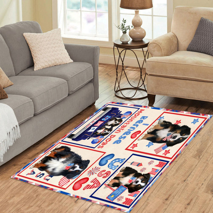 4th of July Independence Day I Love USA Bernese Mountain Dogs Area Rug - Ultra Soft Cute Pet Printed Unique Style Floor Living Room Carpet Decorative Rug for Indoor Gift for Pet Lovers