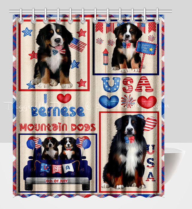 4th of July Independence Day I Love USA Bernese Mountain Dogs Shower Curtain Pet Painting Bathtub Curtain Waterproof Polyester One-Side Printing Decor Bath Tub Curtain for Bathroom with Hooks