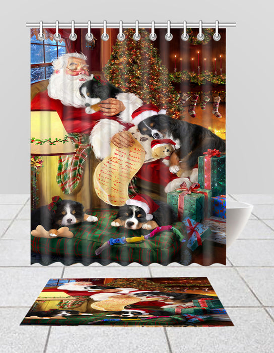 Santa Sleeping with Bernese Mountain Dogs  Bath Mat and Shower Curtain Combo