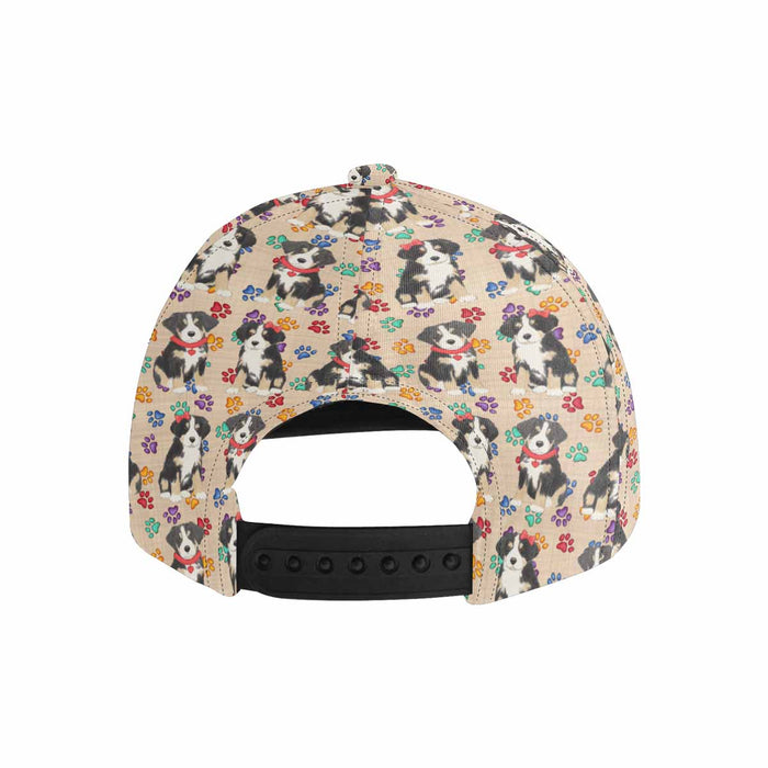 Women's All Over Rainbow Paw Print Greater Swiss Mountain Dog Snapback Hat Cap