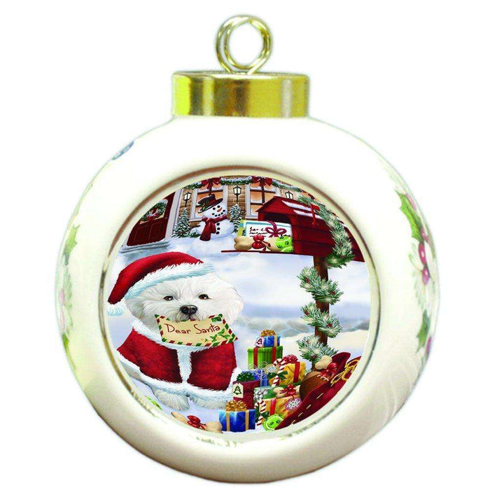 Bichon Dear Santa Letter Christmas Holiday Mailbox Dog Round Ball Ornament D092