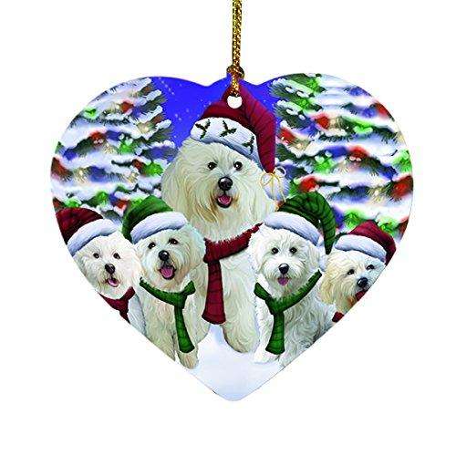 Bichon Dog Christmas Family Portrait in Holiday Scenic Background Heart Ornament D133