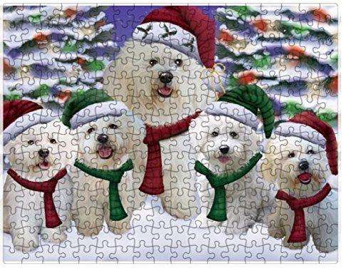 Bichon Dog Christmas Family Portrait in Holiday Scenic Background Puzzle with Photo Tin