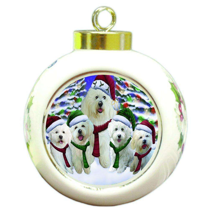 Bichon Dog Christmas Family Portrait in Holiday Scenic Background Round Ball Ornament D133