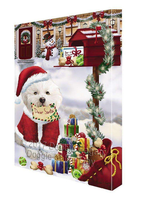 Bichon Frise Dear Santa Letter Christmas Holiday Mailbox Dog Painting Printed on Canvas Wall Art