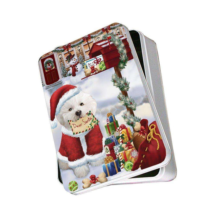 Bichon Frise Dear Santa Letter Christmas Holiday Mailbox Dog Photo Storage Tin