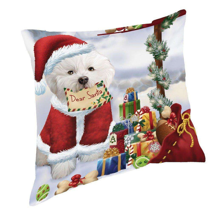 Bichon Frise Dear Santa Letter Christmas Holiday Mailbox Dog Throw Pillow