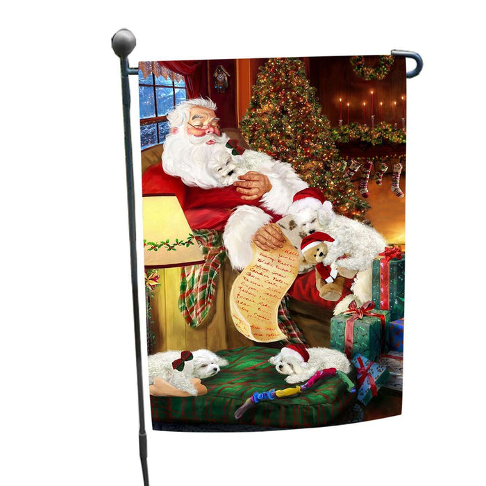 Bichon Frise Dog and Puppies Sleeping with Santa Garden Flag