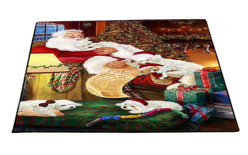 Bichon Frise Dog and Puppies Sleeping with Santa Indoor/Outdoor Floormat