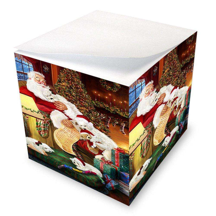 Bichon Frise Dog and Puppies Sleeping with Santa Note Cube D478