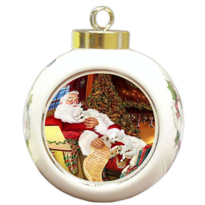 Bichon Frise Dog and Puppies Sleeping with Santa Round Ball Christmas Ornament D472