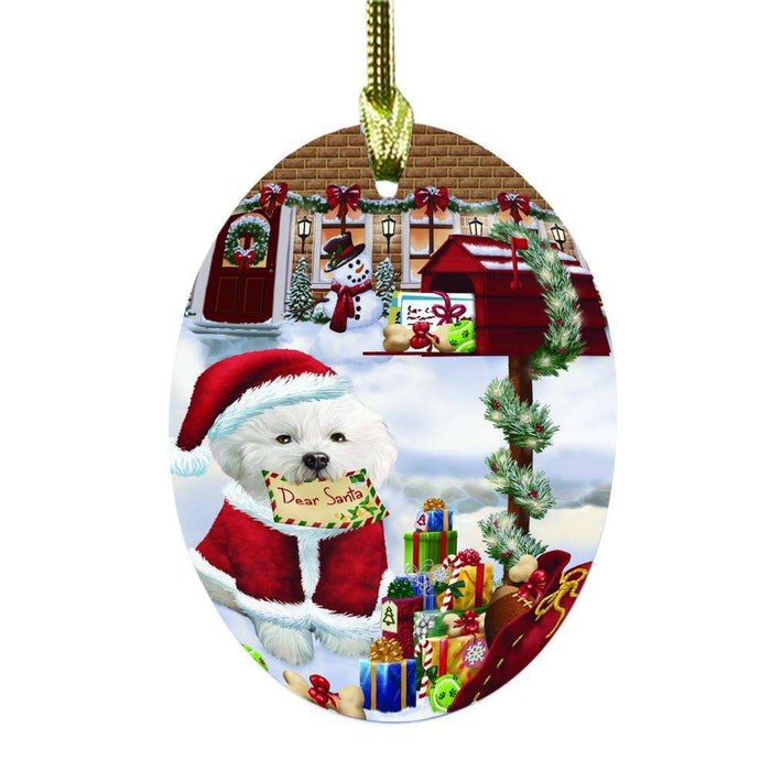 Bichon Frise Dog Dear Santa Letter Christmas Holiday Mailbox Oval Glass Christmas Ornament OGOR49013
