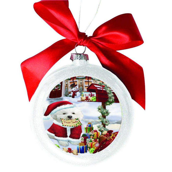 Bichon Frise Dog Dear Santa Letter Christmas Holiday Mailbox White Round Ball Christmas Ornament WBSOR49013
