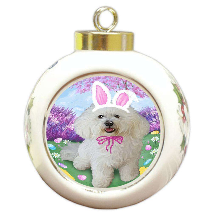 Bichon Frise Dog Easter Holiday Round Ball Christmas Ornament RBPOR49052