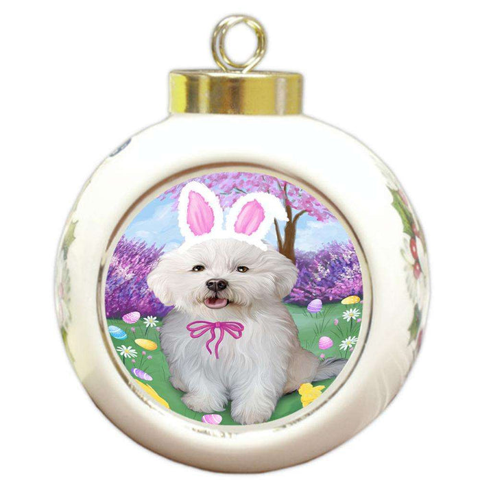 Bichon Frise Dog Easter Holiday Round Ball Christmas Ornament RBPOR49053