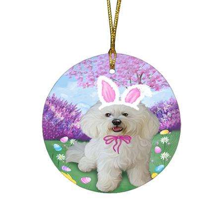 Bichon Frise Dog Easter Holiday Round Flat Christmas Ornament RFPOR49043