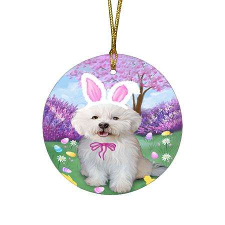 Bichon Frise Dog Easter Holiday Round Flat Christmas Ornament RFPOR49044
