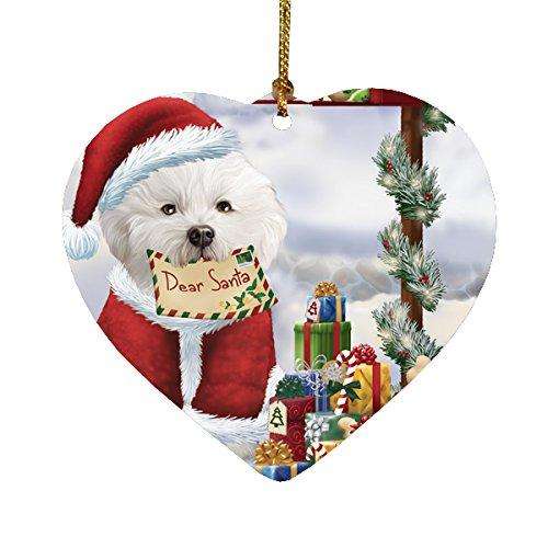 Bichon Frise Dog Holiday Portrait with Santa Hat Heart Christmas Ornament