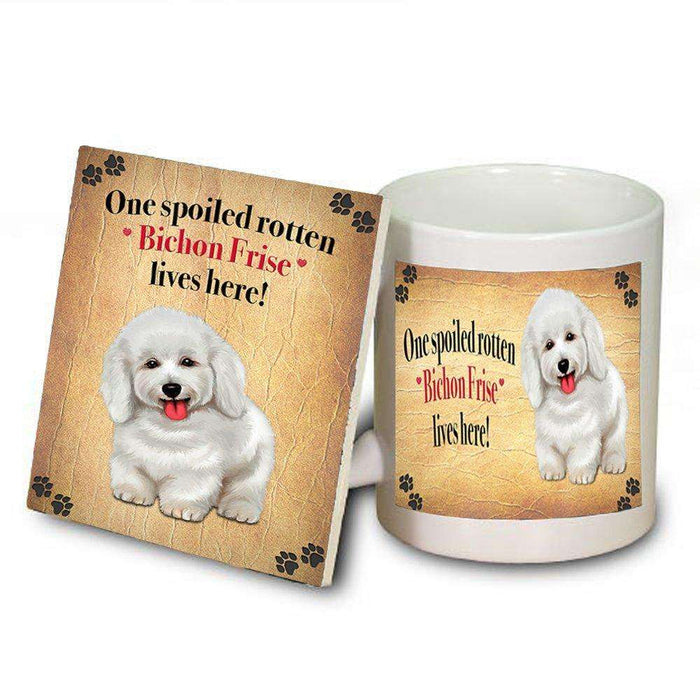Bichon Frise Spoiled Rotten Dog Coaster and Mug Combo Gift Set