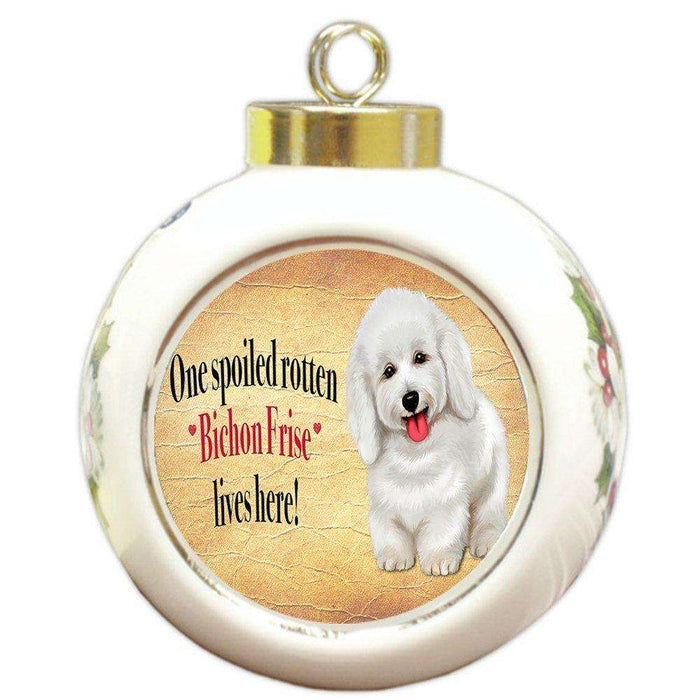 Bichon Frise Spoiled Rotten Dog Round Ceramic Christmas Ornament