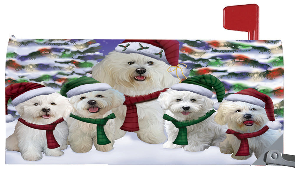 Magnetic Mailbox Cover Bichon Frises Dog Christmas Family Portrait in Holiday Scenic Background MBC48200